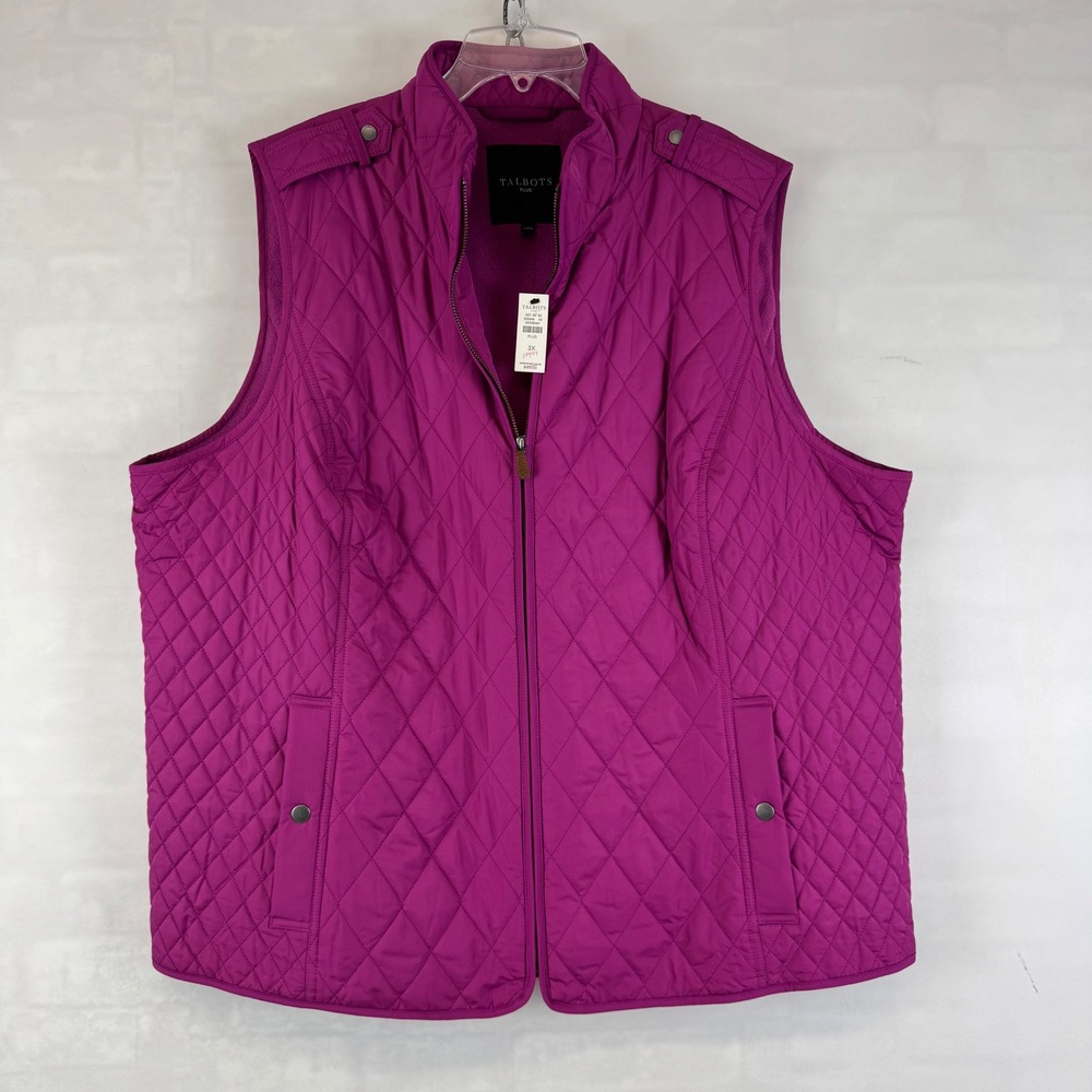 Talbots Plus 3X Quilted Zip Front Vest Purple Snap Pockets‎ Lightweight NWT